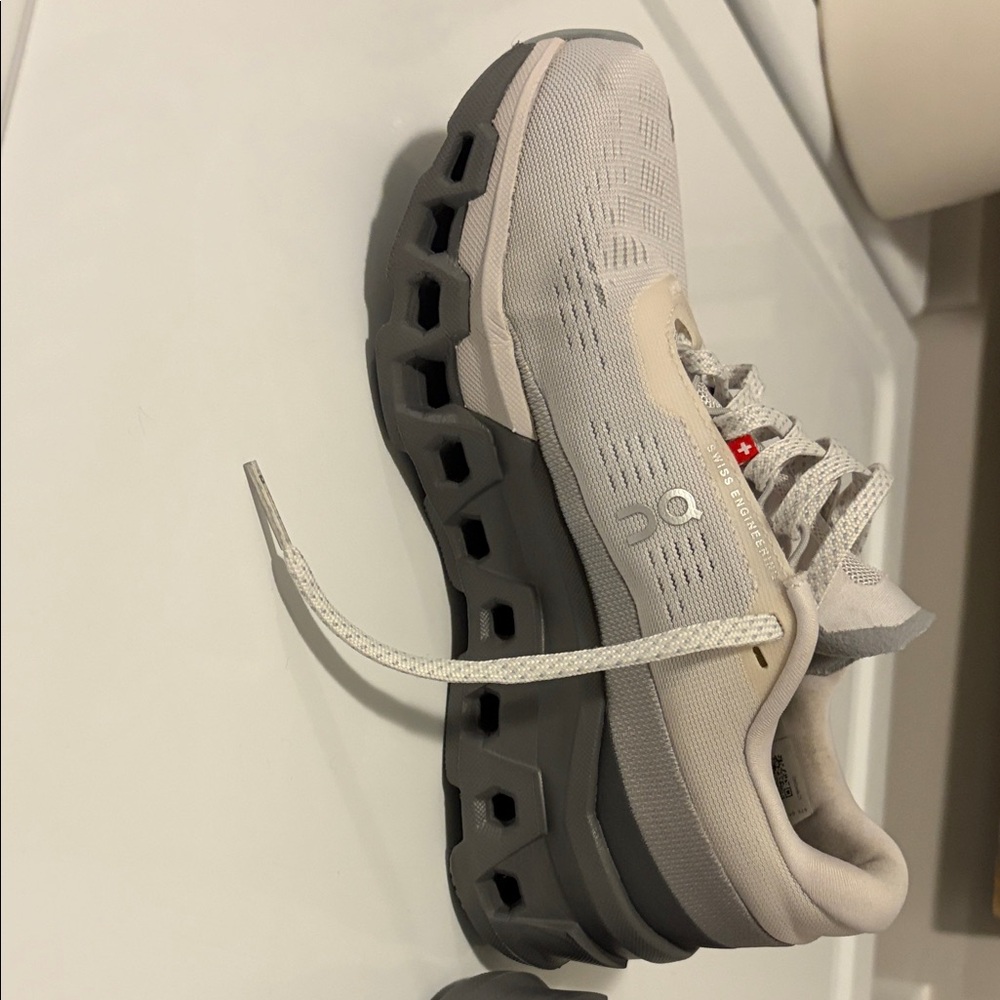 On Running Cream and Gray Athletic Shoes - Picture 6 of 10